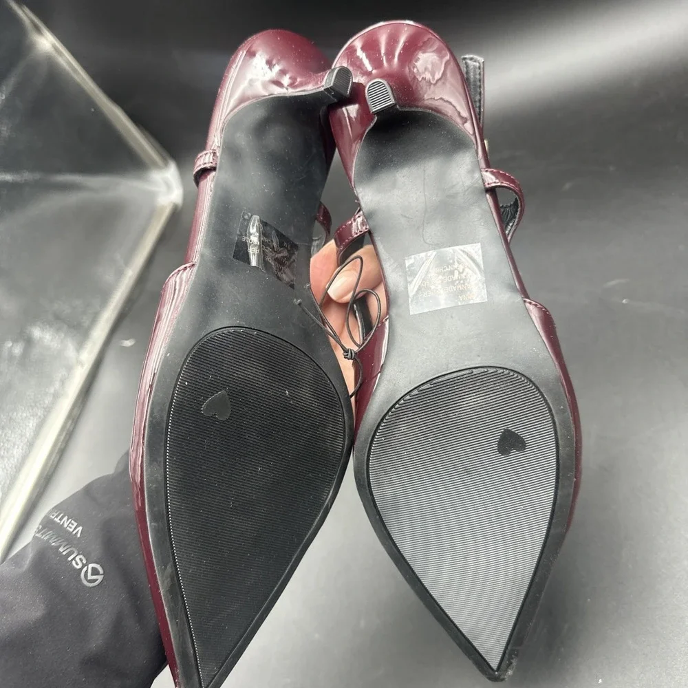 Pop Muna Women's  Comfort Fit Burgundy Patent Kitten Slingback Kitten Size‎ 9M